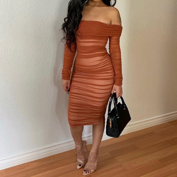 orange mesh dress